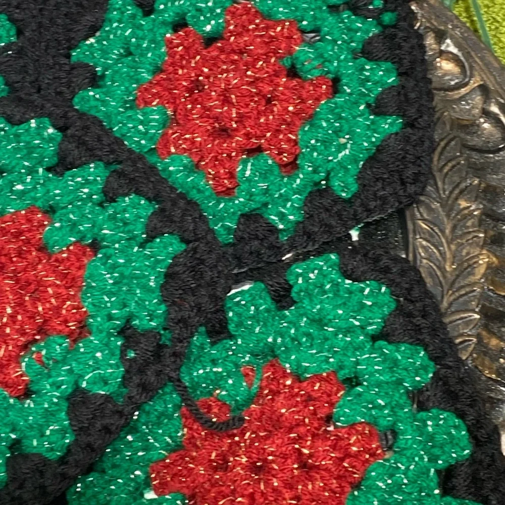 Handcrafted Red and Green Crochet Coaster Set granny squares